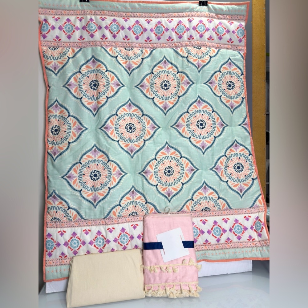 Boho one of a kind 3 piece baby girl crib bedding set rare